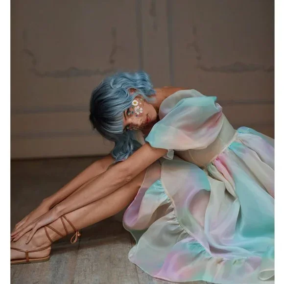 Selkie The Rainbow French Puff Midi Dress - Picture 4 of 12